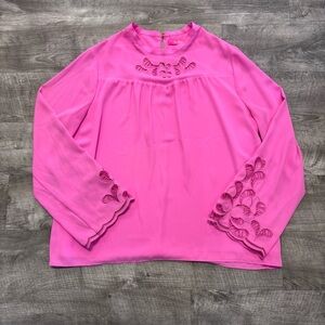 Lilly Pulitzer Pheobe Embroidered Eyelet Cutout Bell Sleeve Fuscia Pink Top Sz L